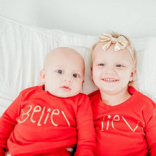 Load image into Gallery viewer, Believe Christmas Kids Pajamas (Red)