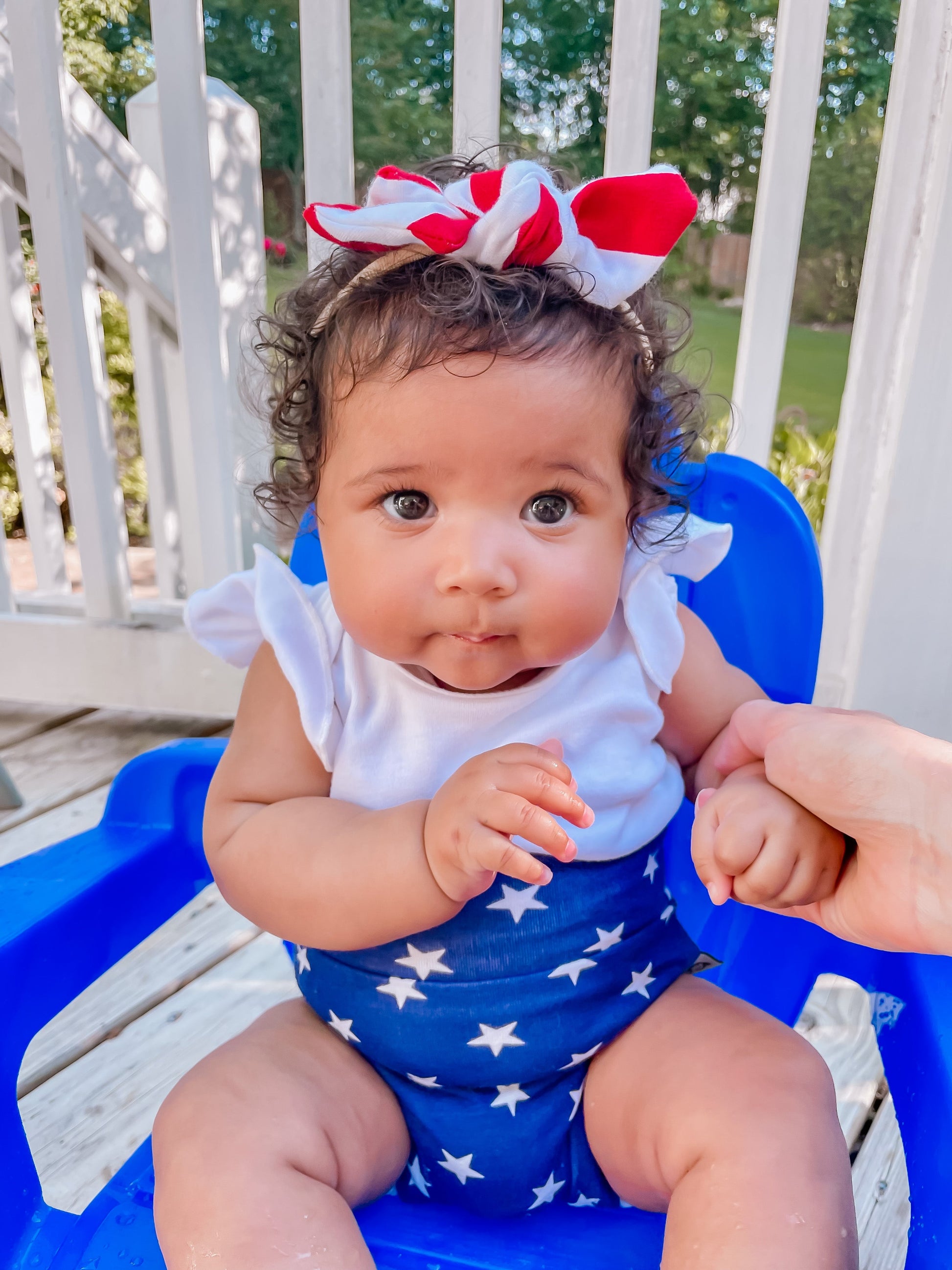 Navy Stars Bummies with Red/White Stripe Headband Set