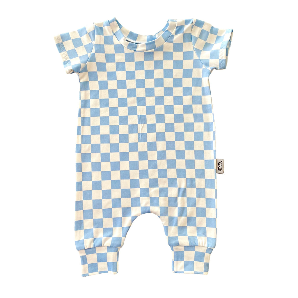 Blue Retro Checkered Harem Romper
