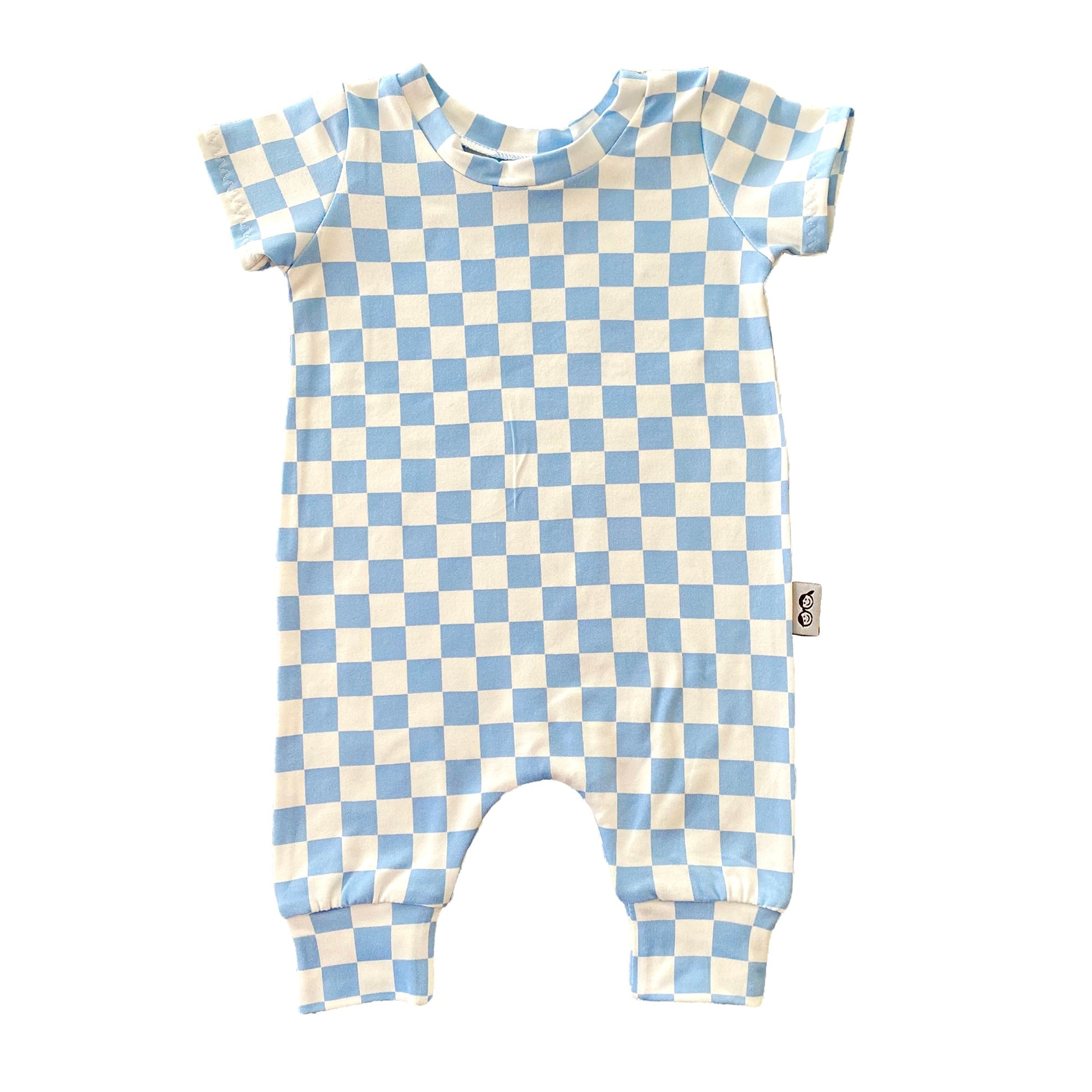 Blue Retro Checkered Harem Romper
