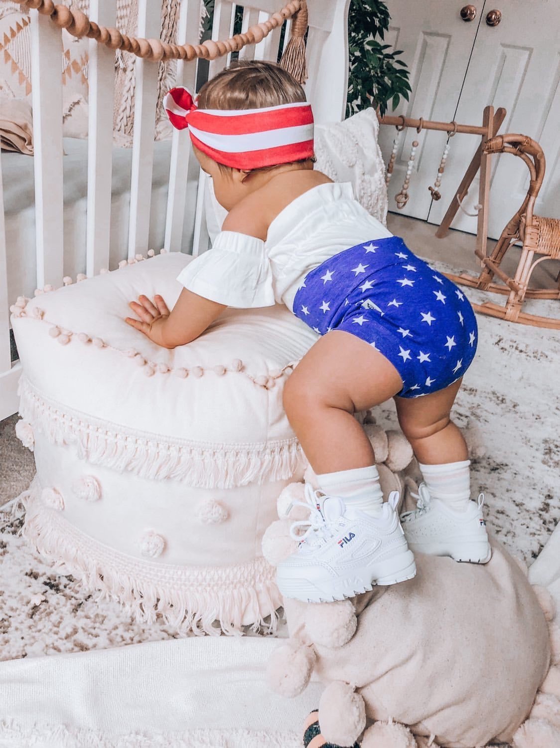 Navy Stars Bummies with Red/White Stripe Headband Set