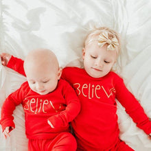 Load image into Gallery viewer, Believe Christmas Kids Pajamas (Red)